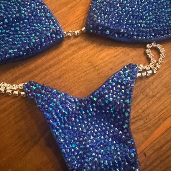 Ravish Sand Blue Rhinestone Bikini Set Up to D cup, Micro back, V cut front XS - Picture 2 of 3